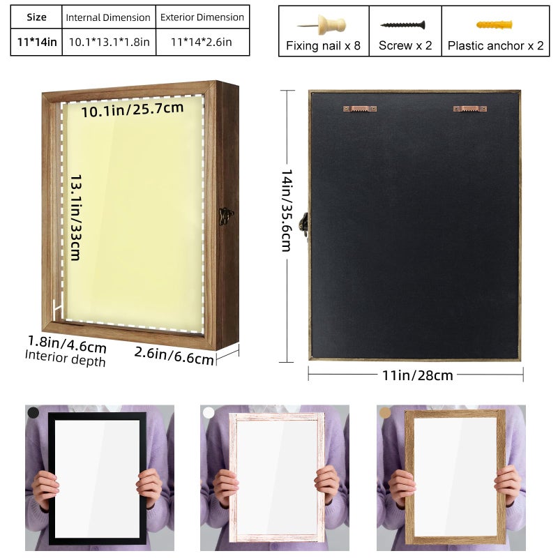 TJMOREE حافظة عرض ظل TJ.MOREE 11 × 14 إطار ظل مع خلفية من الكتان تذكارات باقة ميداليات صور صندوق ذكريات للاحتفاظ بها - Image 2